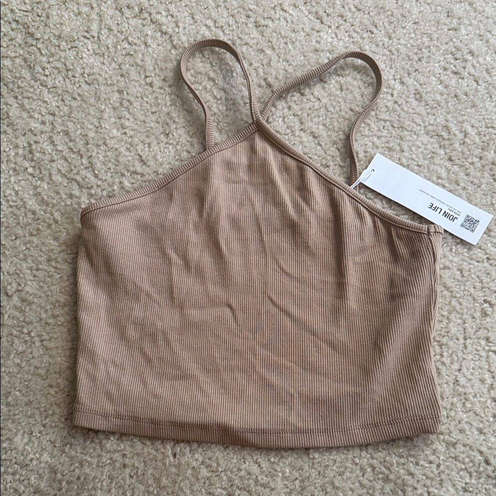NWT Zara Beige Ribbed Crop Top - Size Large